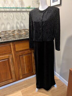 Timeless Elegance Crushed Velvet Sleeveless Slip Maxi Dress with Modesty Jacket